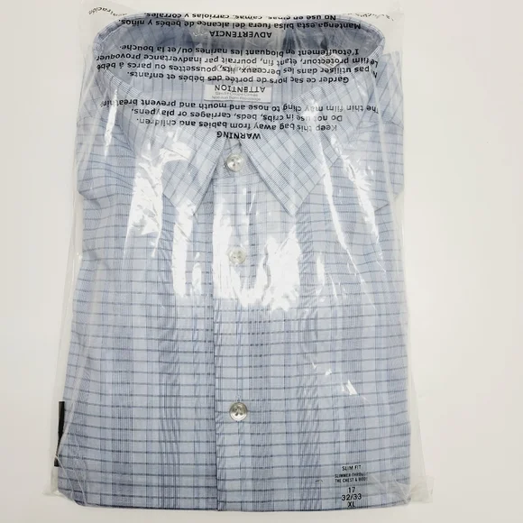 Calvin Klein STEEL+ Slim-Fit Non-Iron Stretch Blue Check Dress Shirt 17 32/33 XL - Picture 4 of 14